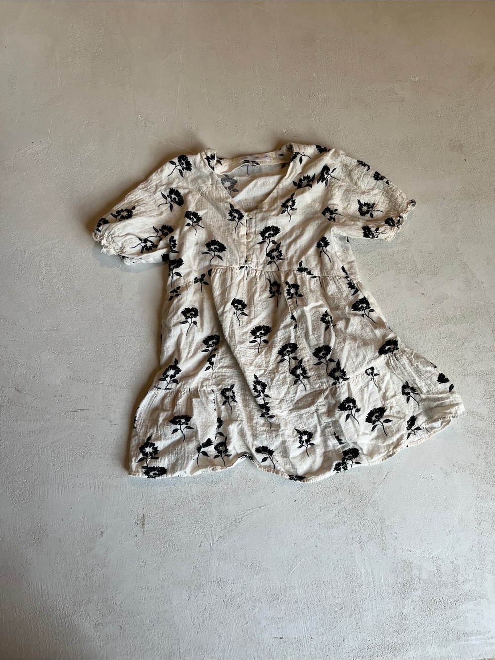 Zara Cream Dress with Black Floral Pattern